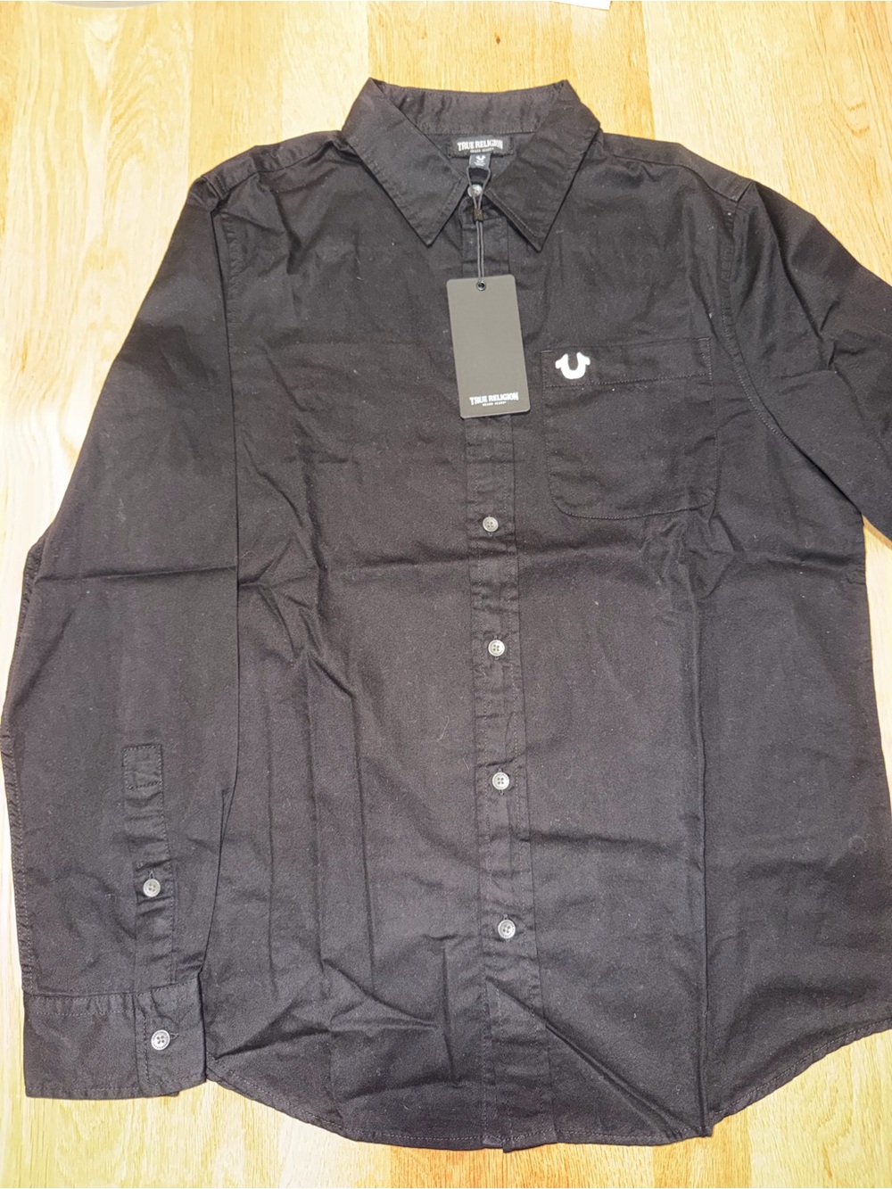 True Religion Black Long-Sleeve Button-Down Shirt with Signature Horseshoe